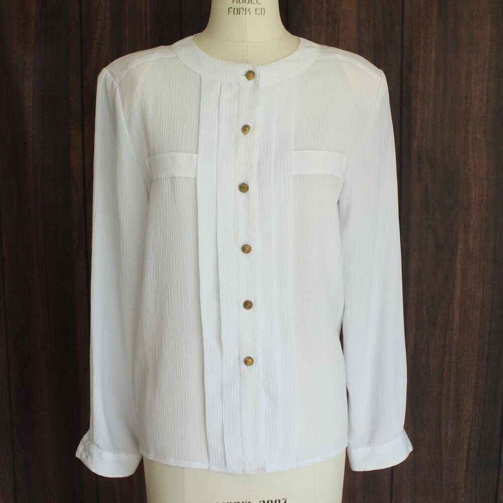 Vintage 1980s 1990s Blouse, Volup Laura & Jayne White Button Down Shirt, Grandma - Picture 2 of 10
